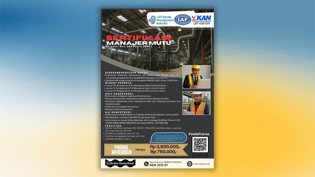 Promosi Akhir Tahun 2025 : Sertifikasi Manajer Mutu