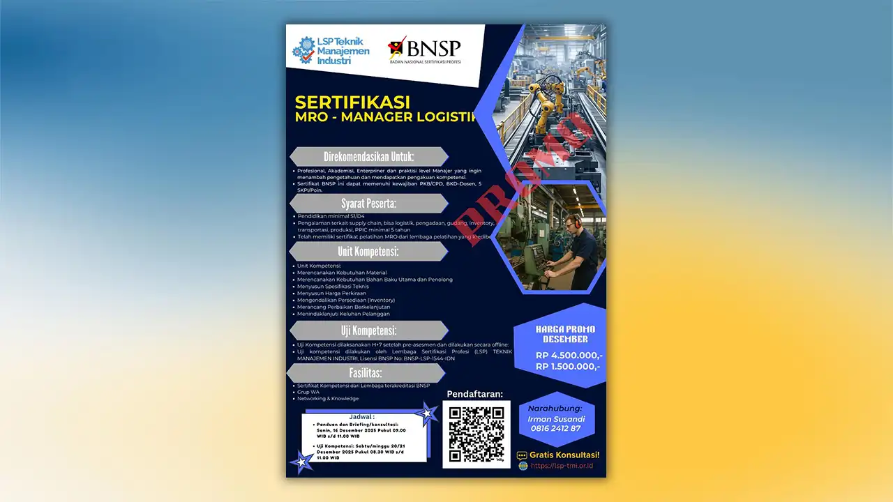 Promosi Akhir Tahun 2025 : sertifikasi MRO – MANAGER LOGISTIK