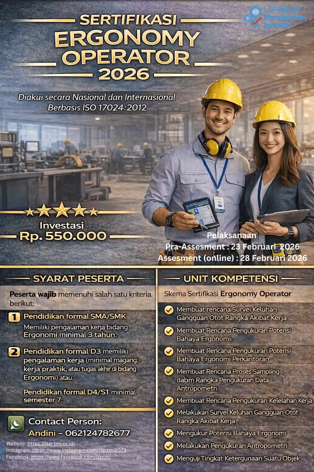 Februari 2026 : ERGONOMY OPERATOR