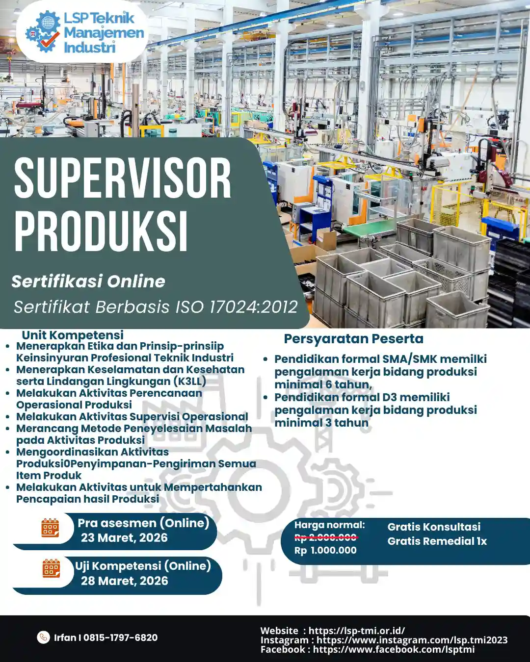 Maret 2026 : SERTIFIKASI SUPERVISOR PRODUKSI