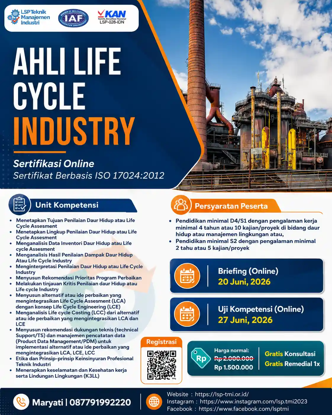 JUNI 2026 : SERTIFIKASI AHLI LIFE CYCLE INDUSTRY