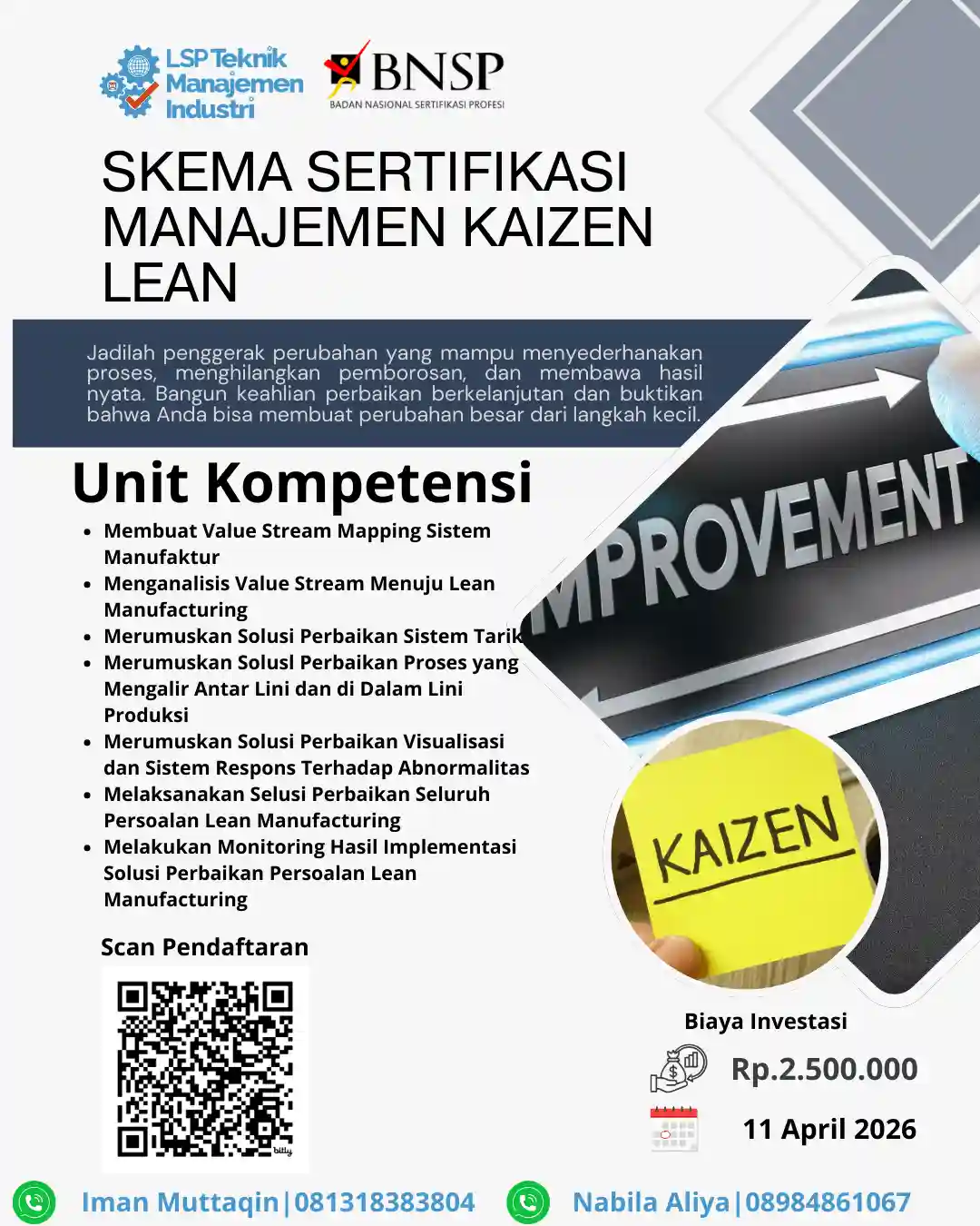 April 2026 :  Sertifikasi Manajemen Kaizen Lean