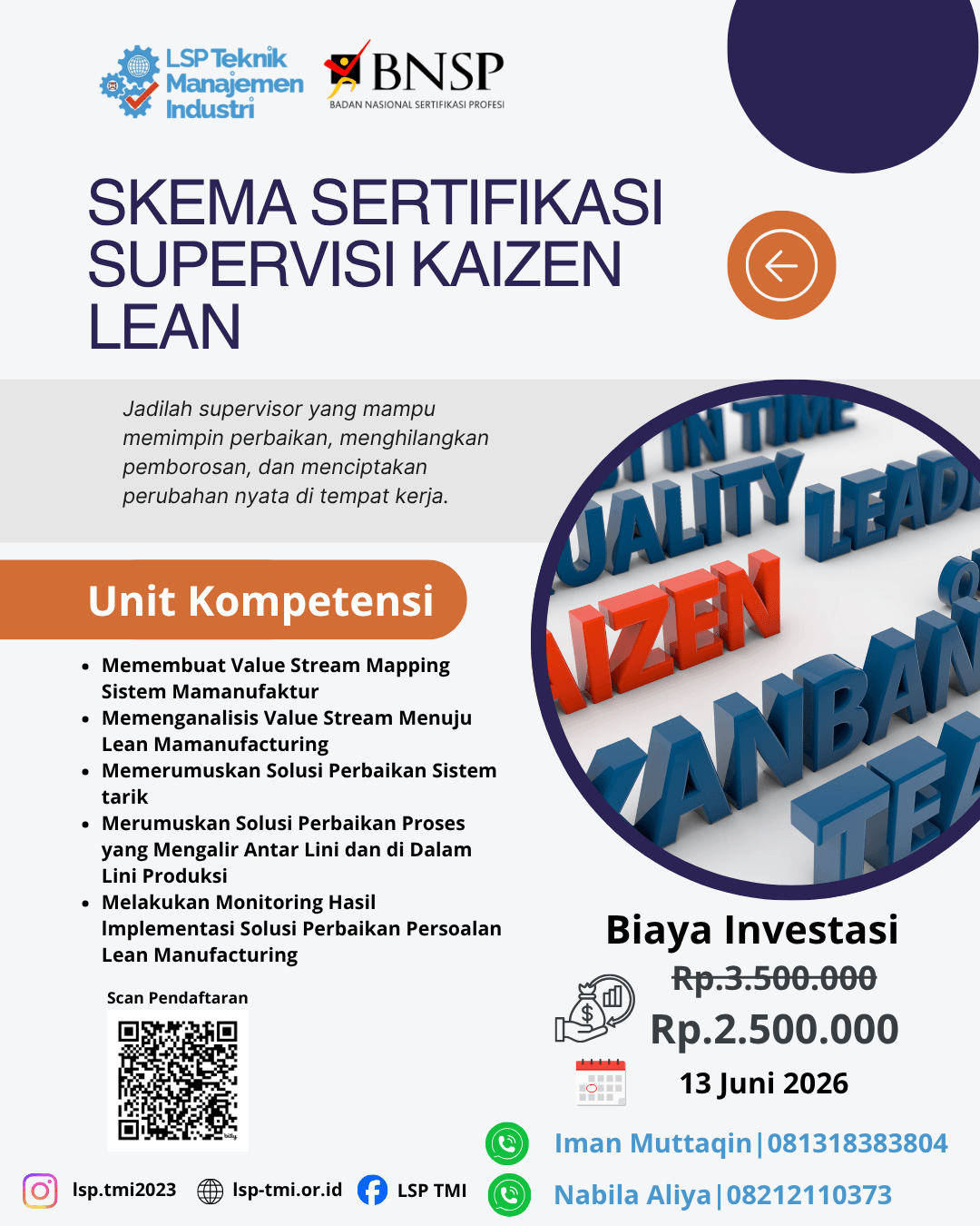 Juni 2026 :  Sertifikasi Supervisi Kaizen Lean