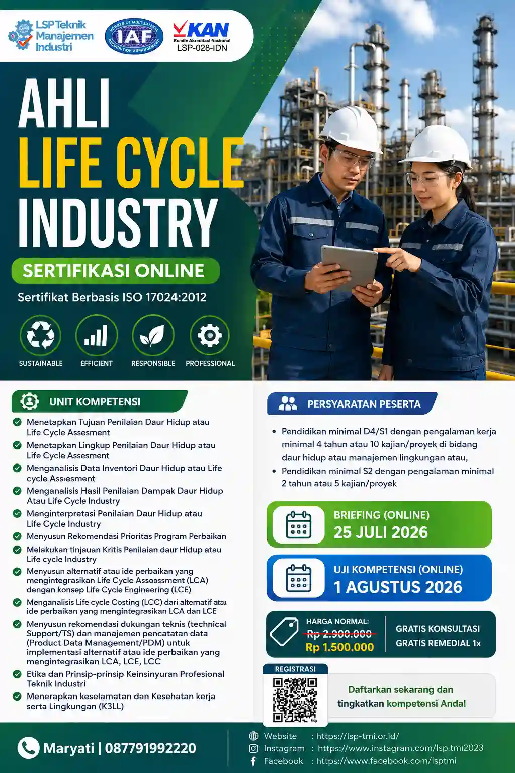 JULI 2026 : SERTIFIKASI AHLI LIFE CYCLE INDUSTRY