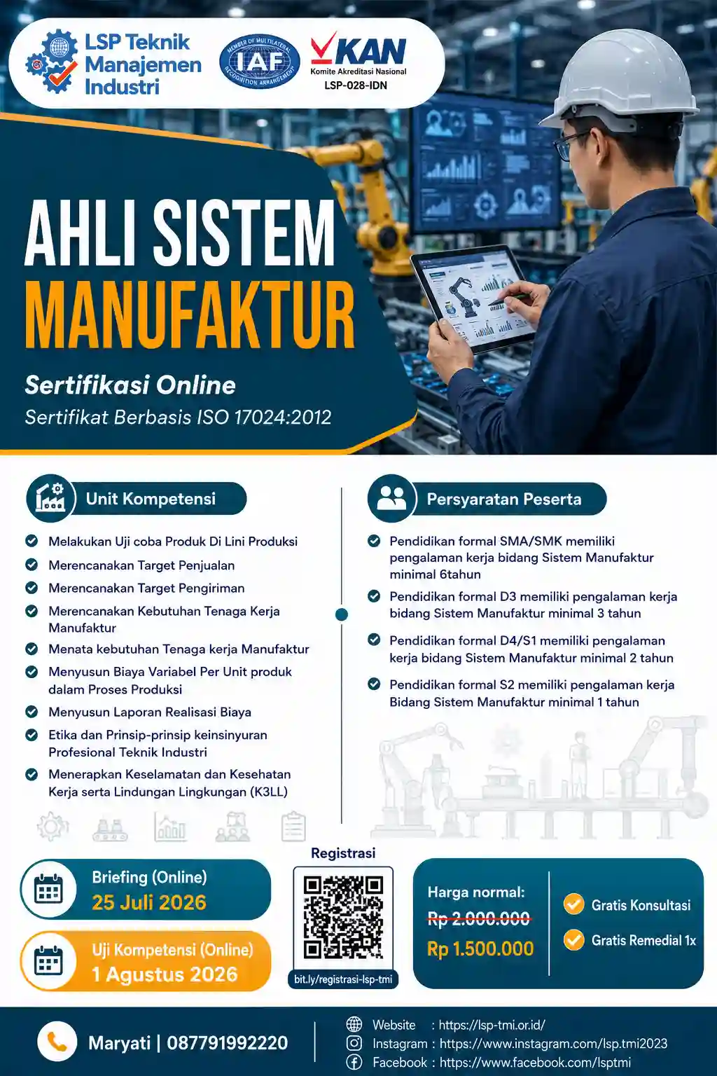 JULI 2026 : SERTIFIKASI AHLI SISTEM MANUFAKTUR