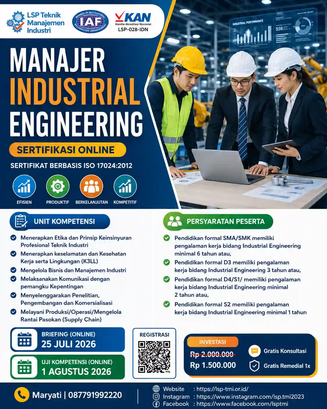 JULI 2026 : SERTIFIKASI MANAJER INDUSTRIAL ENGINEERING