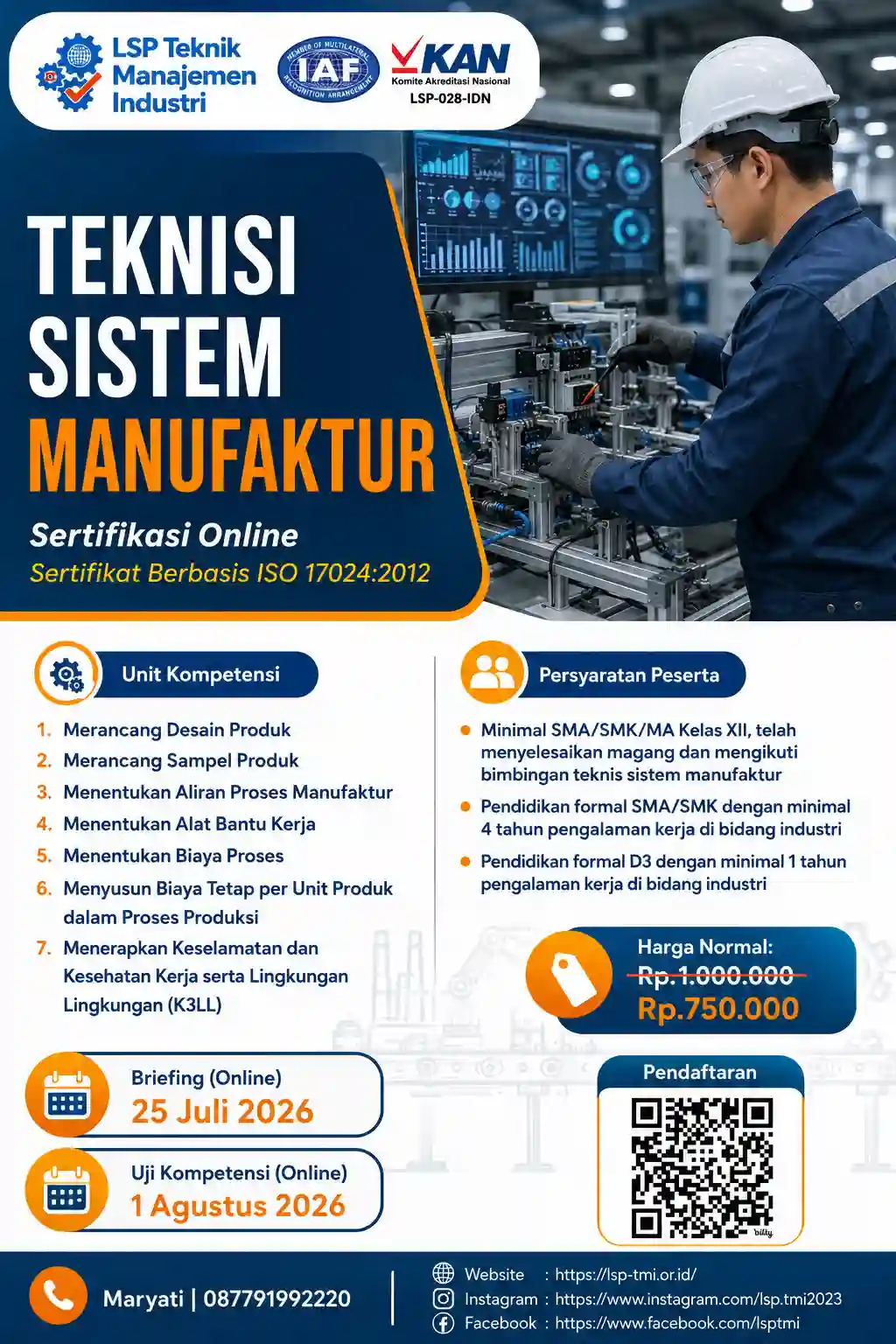 JULI 2026 : SERTIFIKASI TEKNISI SISTEM MANUFAKTUR