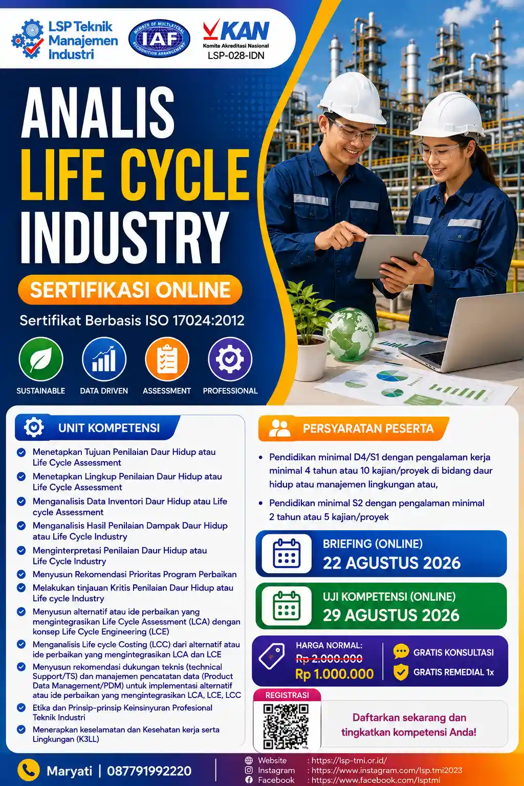Agustus 2026 : SERTIFIKASI ANALIS LIFE CYCLE INDUSTRY