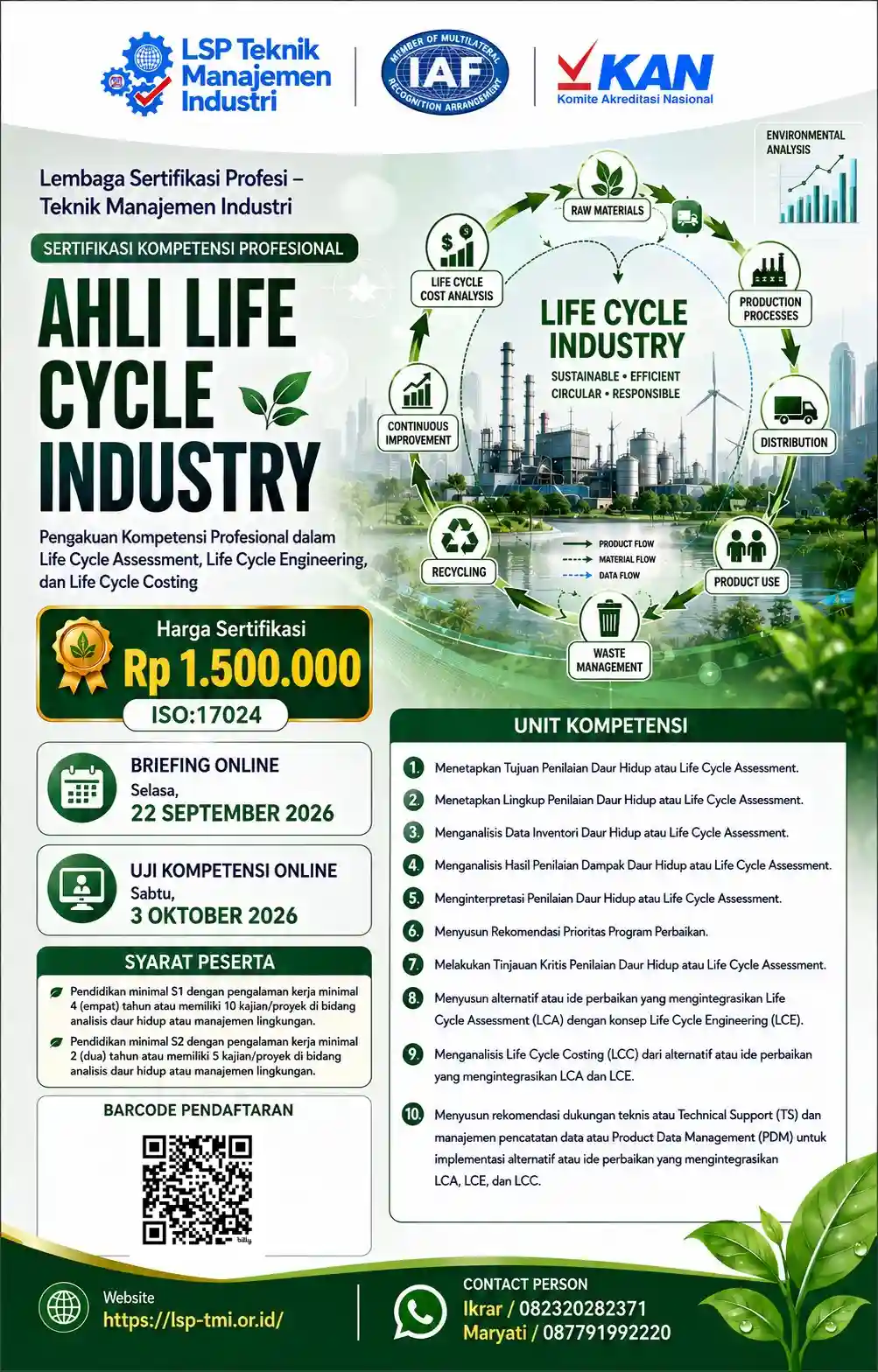 September 2026 : SERTIFIKASI AHLI LIFE CYCLE INDUSTRY