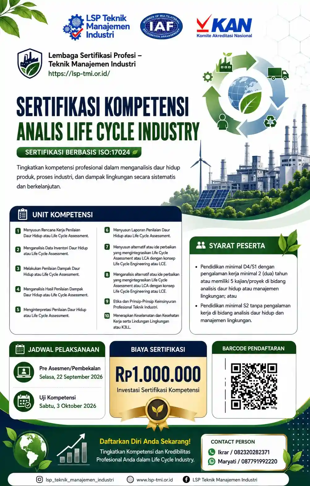 September 2026 : SERTIFIKASI ANALIS LIFE CYCLE INDUSTRY